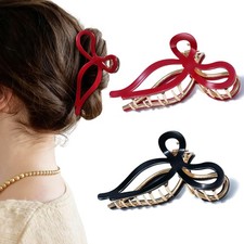Mesovor 2 Pack Gold Metal Bow Hair Claw Clips for Thin and Thick