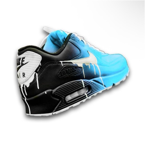 Custom Nike Air Max 90 - Baby Blue Fade White Drip - Hand-Painted - Dripped Shoe