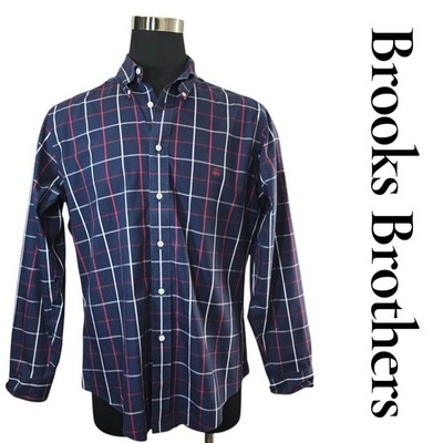 Brooks Brothers Regent Original Shirt Men's L Navy Red White Plaid Button Down