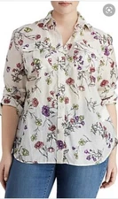 NWOT Ralph lauren petite large floral shirt cotton been P52 e