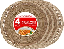 10" Bamboo Plate Holders (4 Pack) - Heavy Duty Wicker Reusable Plate Holders