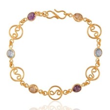 Natural Amethyst Citrine 18k Gold Plated 925 Sterling Silver Bracelet Jewelry