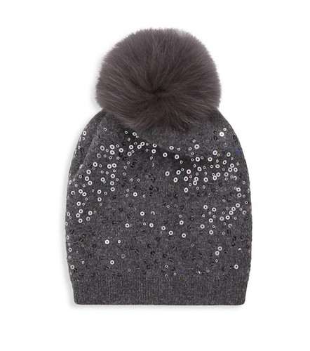 Womens Adrienne Landau Fox Fur Pompom 