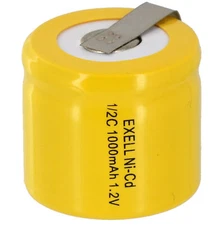 Exell 1/2C NiCD 1000mAh 1.2V Flat top Rechargeable Battery with Tabs?