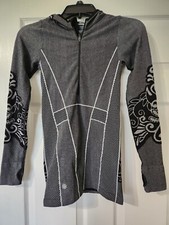 Athleta 1/2 Zip Jacket Hooded Sx XS Grey With Black Floral Accent EUC