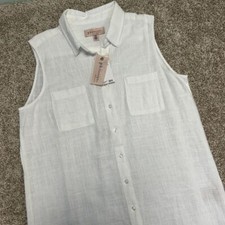 Philosophy Linen Blend Sleeveless Shirt Collared Dress Women Size Medium White
