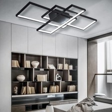 Large Sized Black Frame Ceiling Light Modern Minimalist Design Spacious Interior