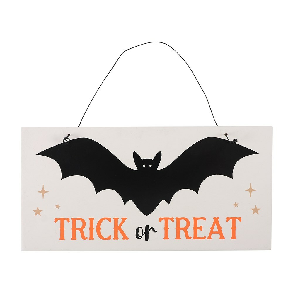 Halloween Trick or Treat Bat Wooden Hanging Sign