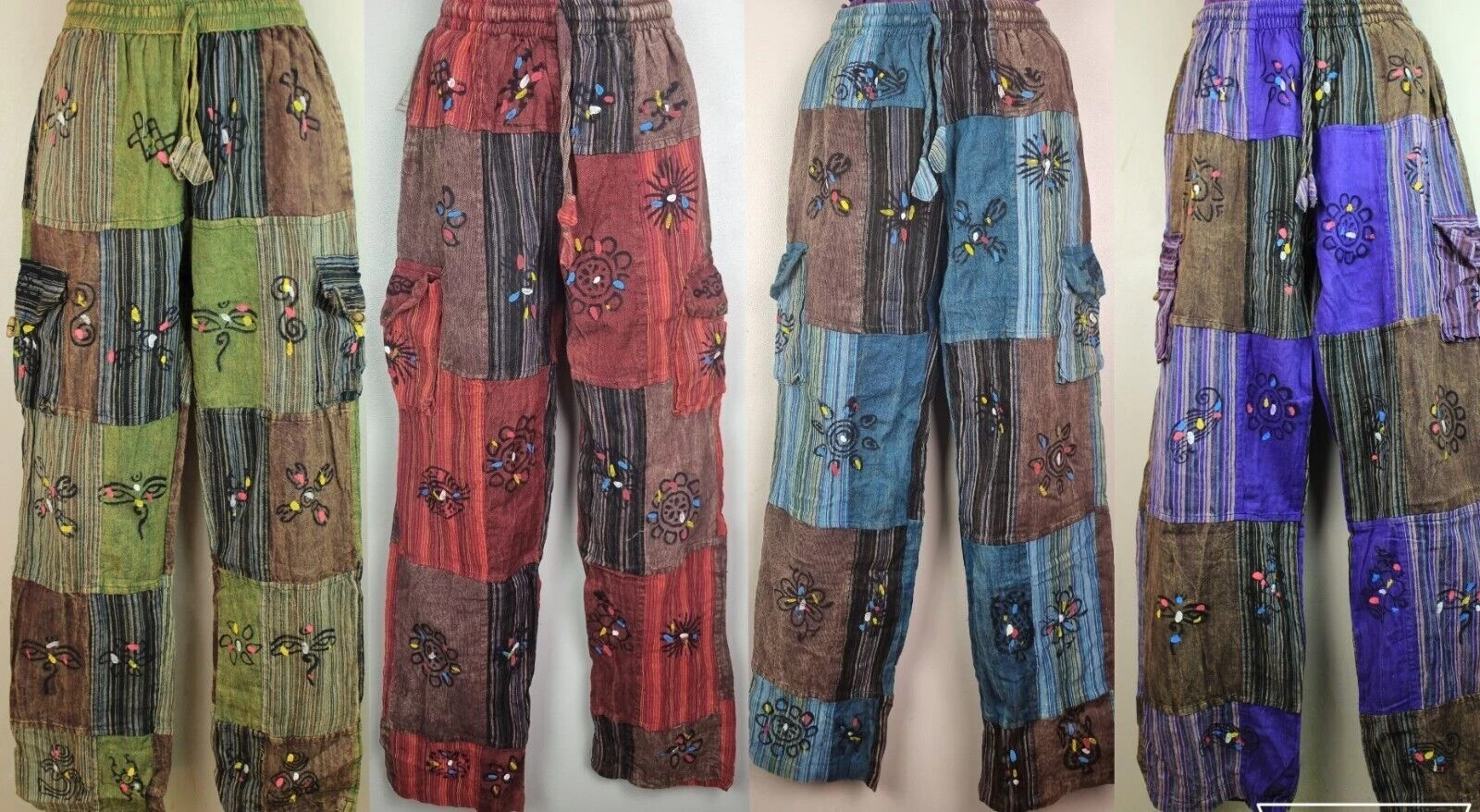 S-3XL UNISEX PATCHWORK Cotton Trousers Hippy Boho Yoga Pants Wide Festival 202
Opens in a new window