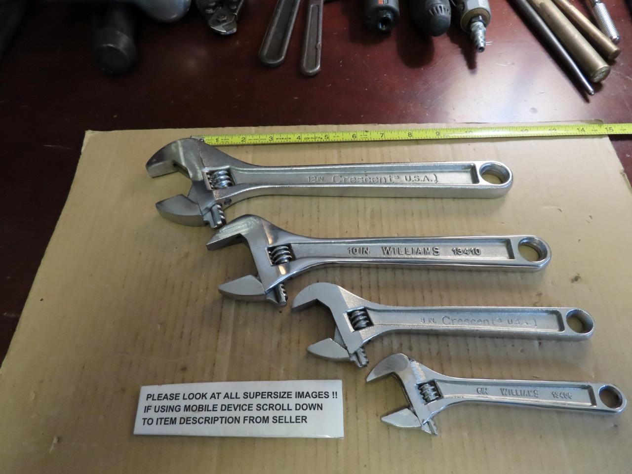 4 PC CRESCENT AND WILLIAMS ADJUSTABLE WRENCH SET 6" 8" 10" 12" CRESCENT