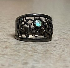 Vintage Abalone Inlay Filigree Vines Sterling Silver Ring  7
