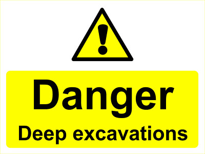 Schild GEFAHR TIEFE AUSGRABUNGEN - 80 cm x 60 cm - 5 mm Correx Baustellenschutzschild