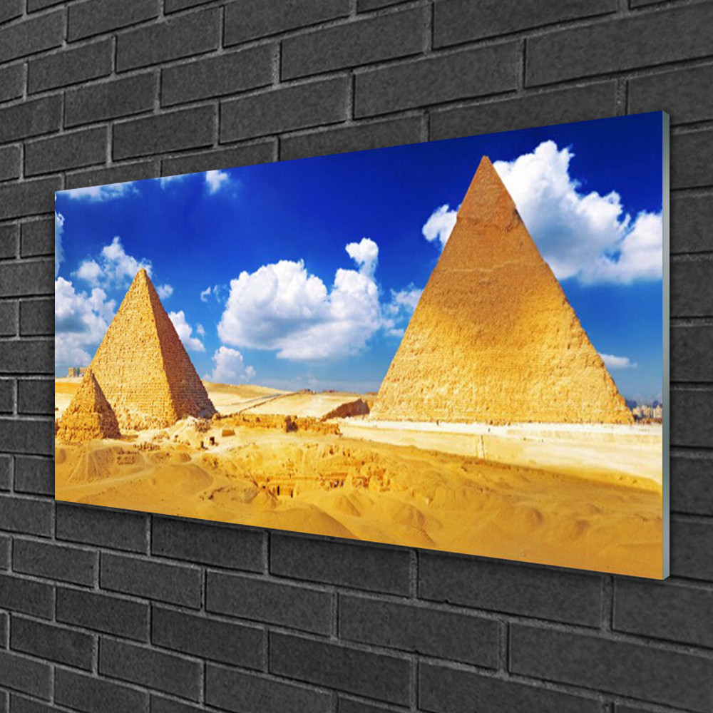 Tableau sur verre moderne 100x50 pour salon motif paysage pyramides d'Égypte