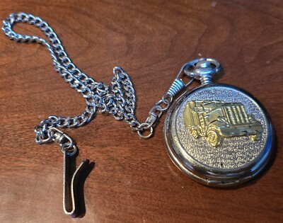 18'' L Vintage Benrus Quartz Pocket Watch W/- 13'' Chain - Gold Truck Semi Tractor