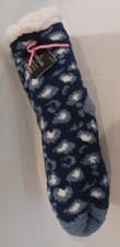 NEW Cuddl Duds Sherpa Lined Lounge Socks Women's 4-10 Blue Flower Soft Mid Calf