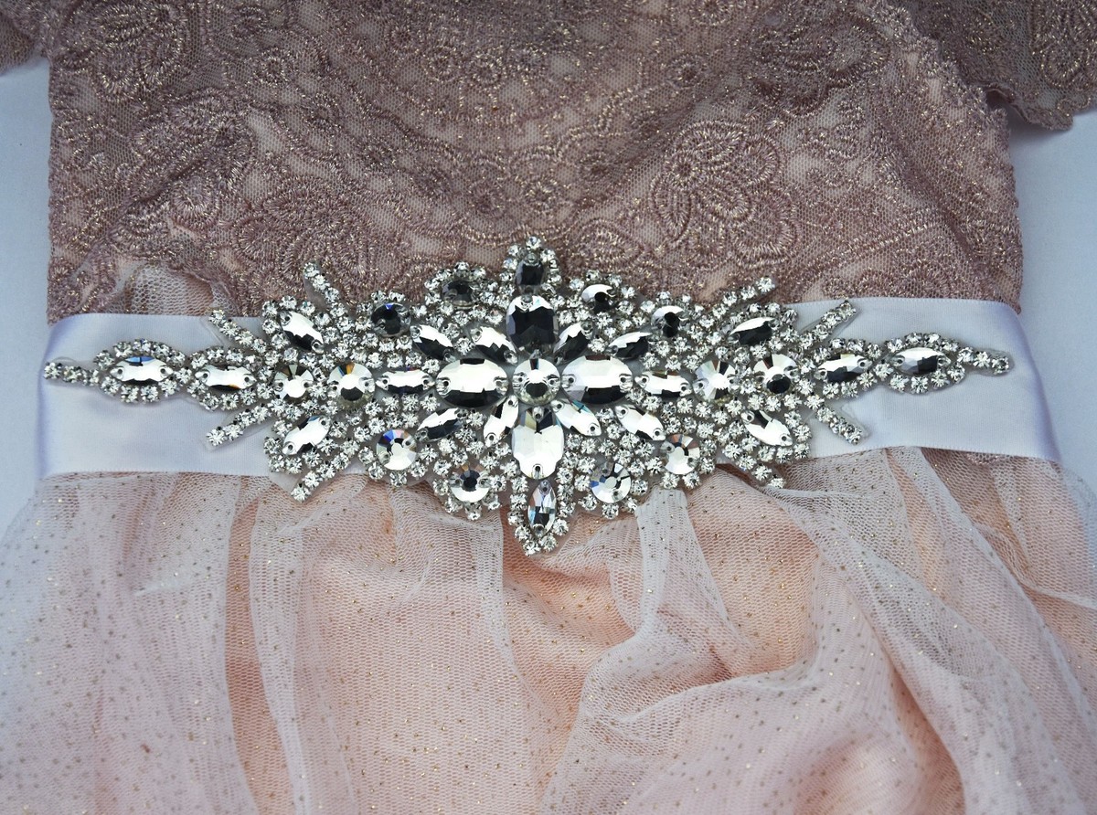 Gold Rhinestone Wedding Belts Dress