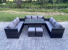 Fimous Outdoor Wicker Garden Furniture Rattan Sofa Set Rectangular Dining Table