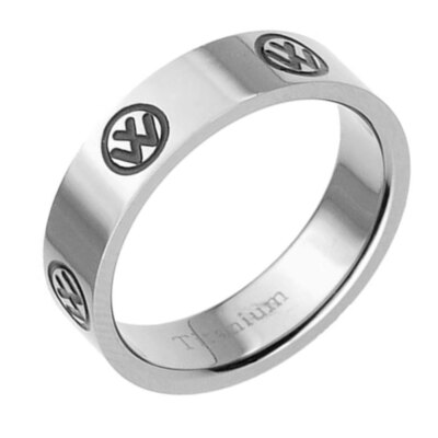 6mm Titanium Satin Polish VV Symbol Band Mens Women's Wedding Engagement Band