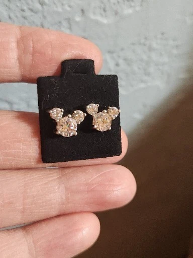 Disney Crislu Earrings Cubic Zirconia Mickey IconSigned Disney