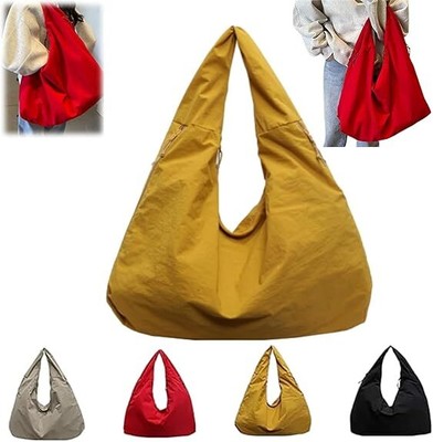 Sac à Bandoulière Canvas Pour Femme - Tote Bag Grand Format, Couleur Unie Et Texture Drapée, Idéal Quotidien Ou Voyage - 5