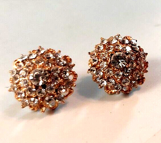 Vintage Gold Tone Rhinestone Cluster Pierced Earrings