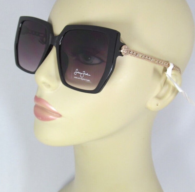 SEAN JOHN Oversized Square Rims Purple Lenses Sunglasses Gold Chain Arms