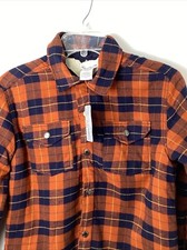 NEW Tommy Bahama, XL 14 Youth,Orange/Blue Plaid Flannel Sherpa Jacket Winter