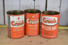 VINTAGE ORANGE CRUSH ONE GALLON SODA BASE BOTTLERS BASE FOUNTAIN SYRUP 3 CAN SET