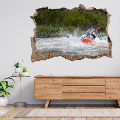 Padding Through Water On A River 3D Smashed View Wandaufkleber Poster Aufkleber A195