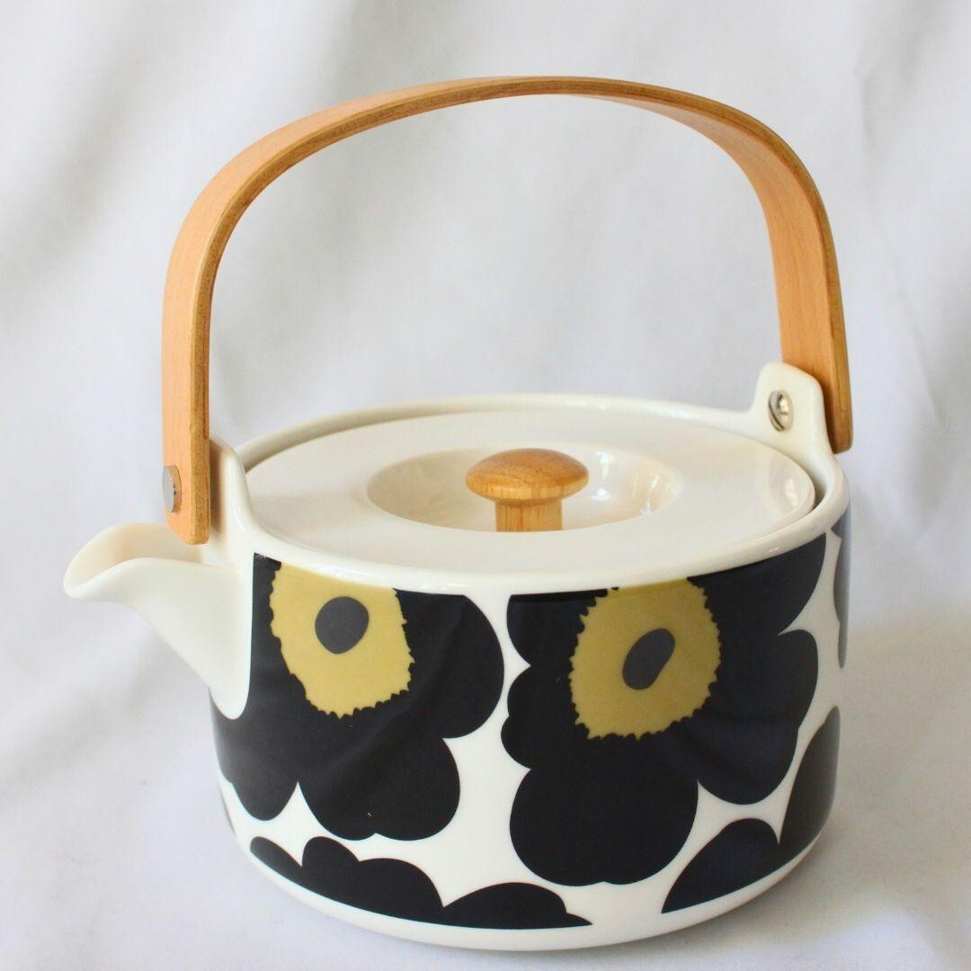 Marimekko Teapot Unikko 50th Anniversary Black White Gold Box