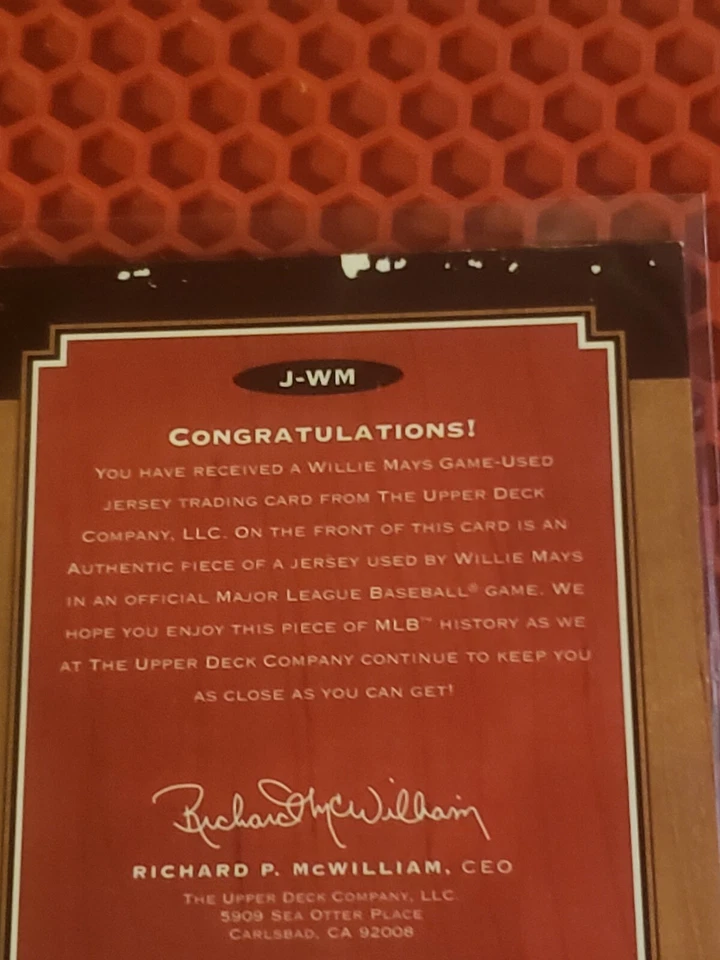 2001 willie mays upperdeck legendary game jerseys.  vg. - Image 2 of 4