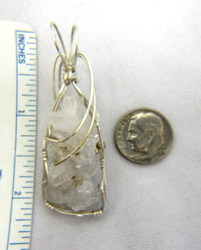 Quartz Crystal Cluster Pendant, Sterling Silver Wire Wrap, Healing Stone #P6 - Picture 4 of 4