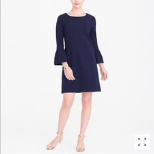 J. Crew Ruffle Long Bell Sleeve Dress Navy Blue