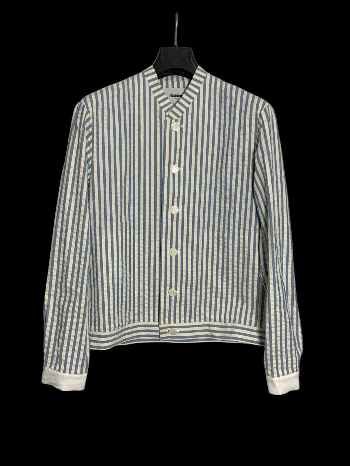 FACTOTUM HOMME M.I.Japan SZ 48 All White Cotton W/ Blue Striped Men’s Jacket PEC - product detail image 1