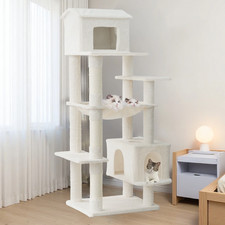 Multilevel Cat Tree Beige Multi-Level Cat Tree with Unique Cat House, Hammock, S