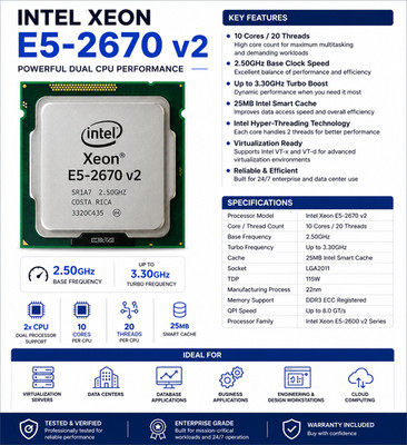 Intel Xeon E5-2670v2 10-Core 2,50GHz 25MB 8GT/s LGA2011 CPU Prozessor SR1A7