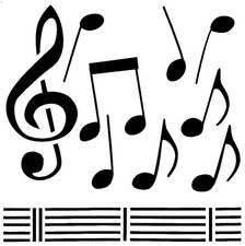Really Great Stencils, Music Notes 3 Stencil, 8x8", Large, Staff Lines, Clef