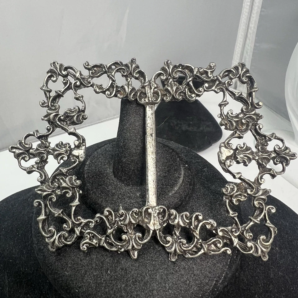Antiguo Victoriano Estilo Art Nouveau Filigrana Desplazada Cinturón Grande Faja Hebilla Foto 2 de 4
