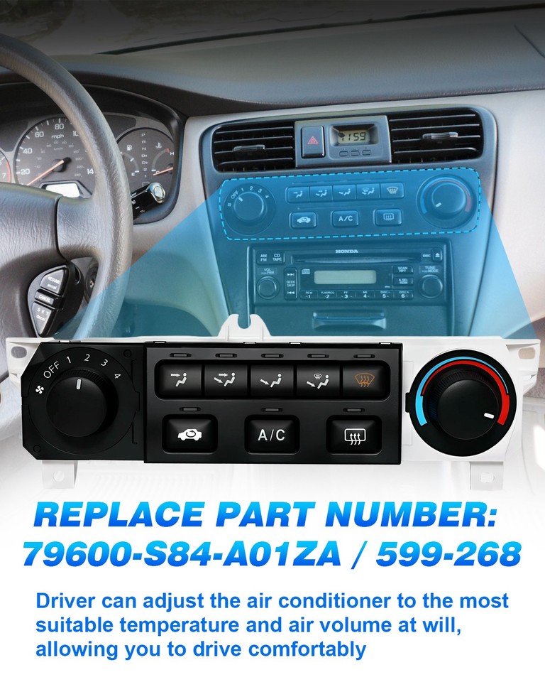 Climate Control Unit For 1998-2000 Honda Accord - Heater & A/C Panel (79600-S84-A01ZA)