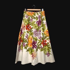 Talbots Silk Linen Floral Maxi Skirt Womens 6 Tropical Hibiscus A-Line Ivory