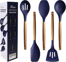 Non-Stick Silicone Kitchen Utensils Set with Natural Acacia Hard Wood Handle, 5