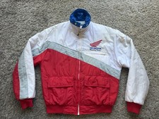 Vintage 80s Honda Official Racing Team Jacket Nylon Quilted Made In USA M Red