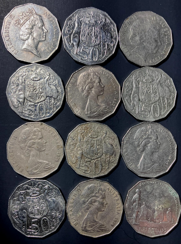 Old Australia Coin Lot - 50 CENTS - 12 EXCELLENT COINS - Lot #U10