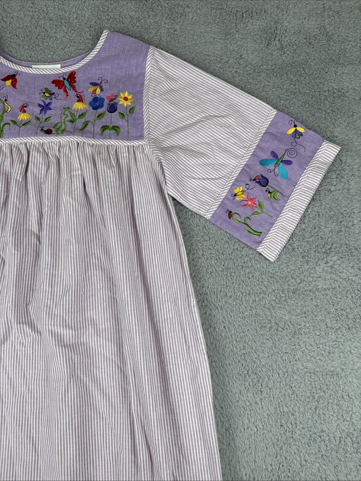Quacker Factory Size S House Dress Purple Embroidered Garden Flowers Butterfly