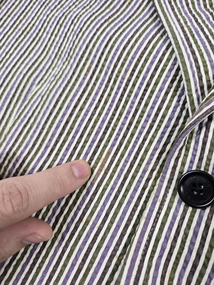 Blazer Etro Hombre 50 Verde Rayas Algodón Elástico Abrigo Deportivo Forrado Italia Seersucker Foto 2 de 4