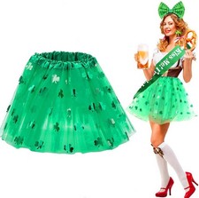 Jerany St. Patrick's Day Tutu Skirt Green Fluffy 3 Layer Ballet Skirt Clover Tut