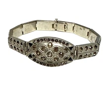 Art Deco Pot Metal Bracelet Marcasite Paste Stones Vintage 1930s Jewelry