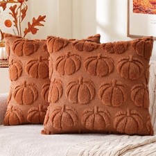 Fall Decorative Pumpkin Throw Pillow Covers 18" x 18" Pack of 2 Light Rust