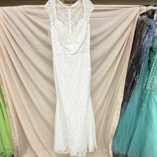 Morilee Ivory V-Neck Cap Sleeve Lace Sheath Wedding Dress Size 16 Lot #4