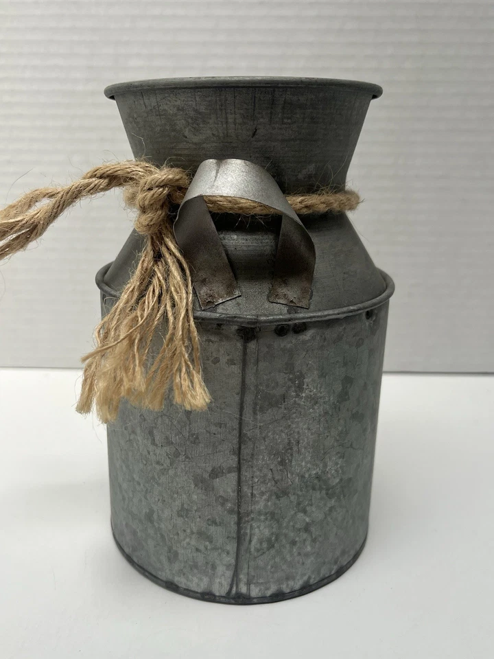 💥Rustic Decorative Metal Jug Silver Grey Milk Can W Twine 7 Inch 1 Day Ship!👍 - Image 3 of 4